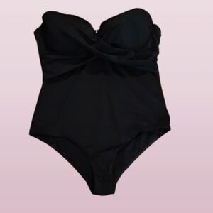 NEW Plus Size 1X Black One-Piece Swimsuit • Criss-Cross Bust • Spring/Summer